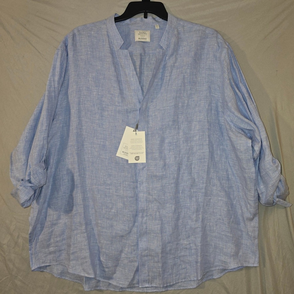 Murano Button Down Shirt 3XB Mens Light Blue Baird McNutt Linen Mandarin Collar